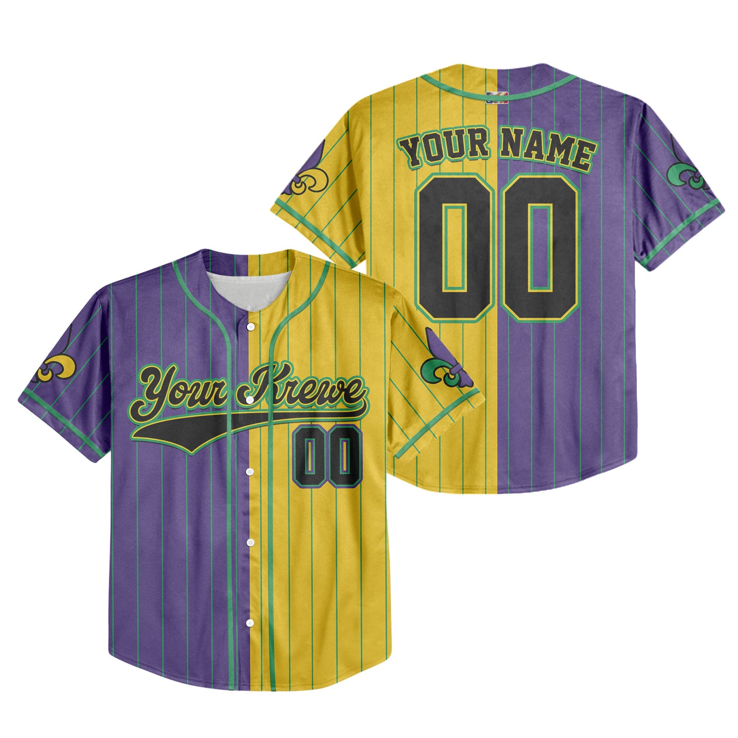 Custom Half and Half Mardi Gras Baseball Jersey