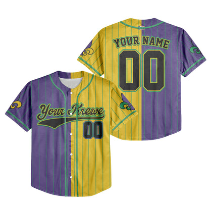 Custom Half and Half Mardi Gras Baseball Jersey