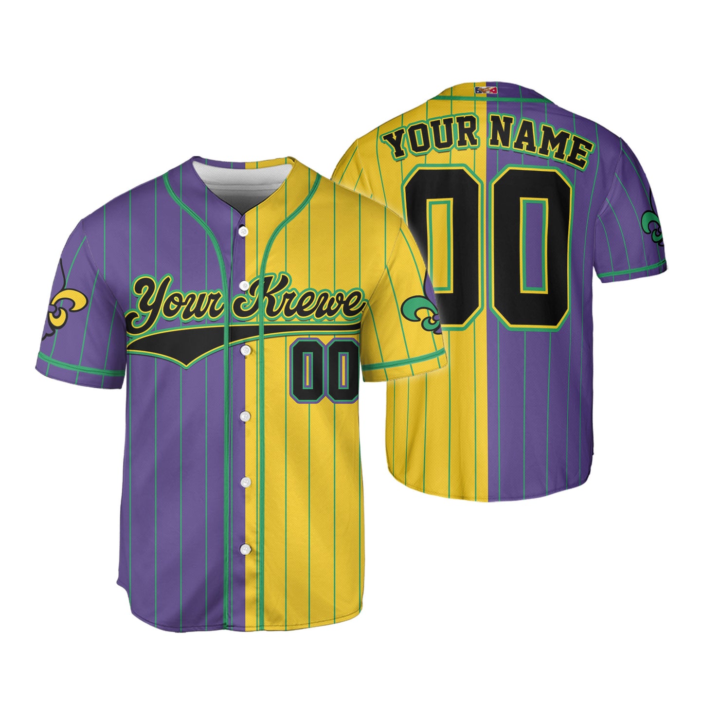 Custom Half and Half Mardi Gras Baseball Jersey