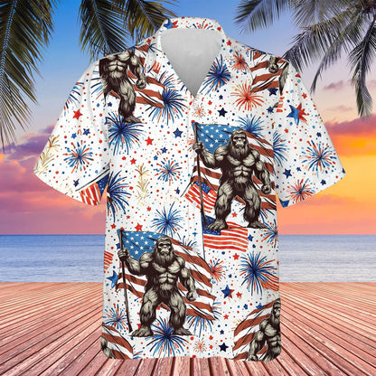 4th Of July Firework Bigfoot Hawaiian Shirt Independence Day Aloha Shirt Bigfoot Shirts, 4th Of July Gift USA Flag Shirt