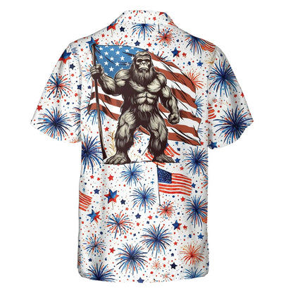 4th Of July Firework Bigfoot Hawaiian Shirt Independence Day Aloha Shirt Bigfoot Shirts, 4th Of July Gift USA Flag Shirt