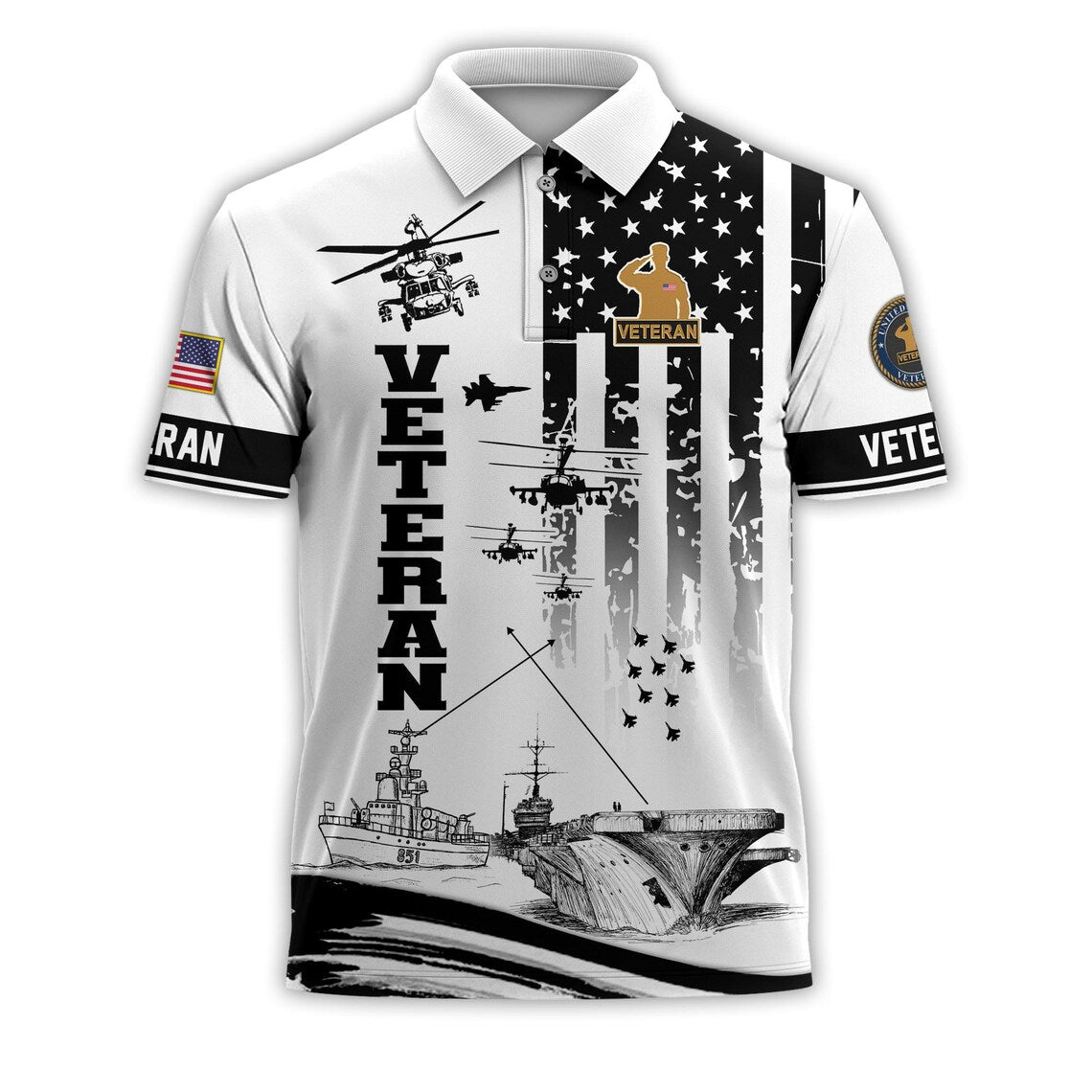 All Over Printed Veteran Polo – Military Polo, Patriotic Golf Polo, American Flag Polo Shirt
