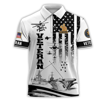 All Over Printed Veteran Polo – Military Polo, Patriotic Golf Polo, American Flag Polo Shirt