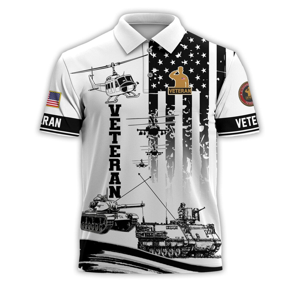 All Over Printed Veteran Polo – Military Polo, Patriotic Golf Polo, American Flag Polo Shirt