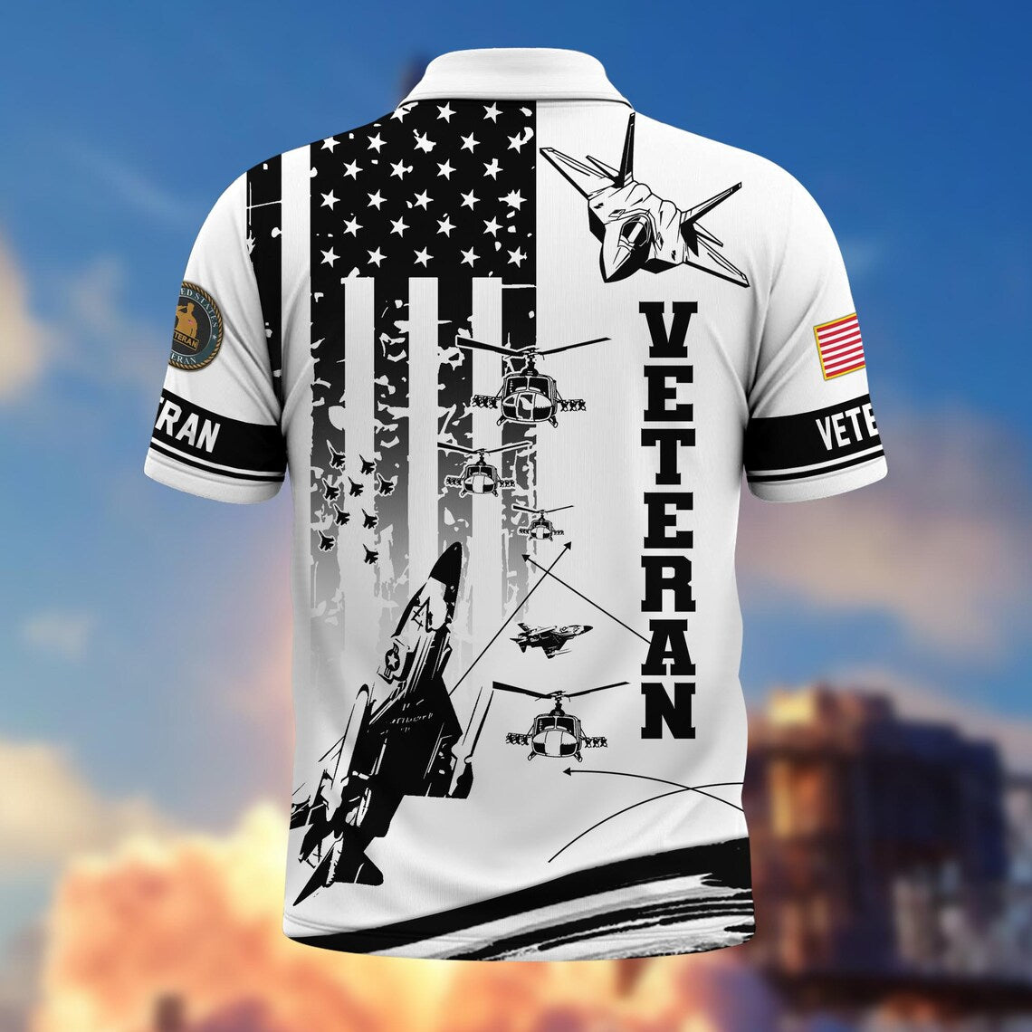 All Over Printed Veteran Polo – Military Polo, Patriotic Golf Polo, American Flag Polo Shirt