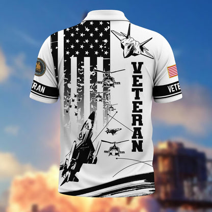 All Over Printed Veteran Polo – Military Polo, Patriotic Golf Polo, American Flag Polo Shirt