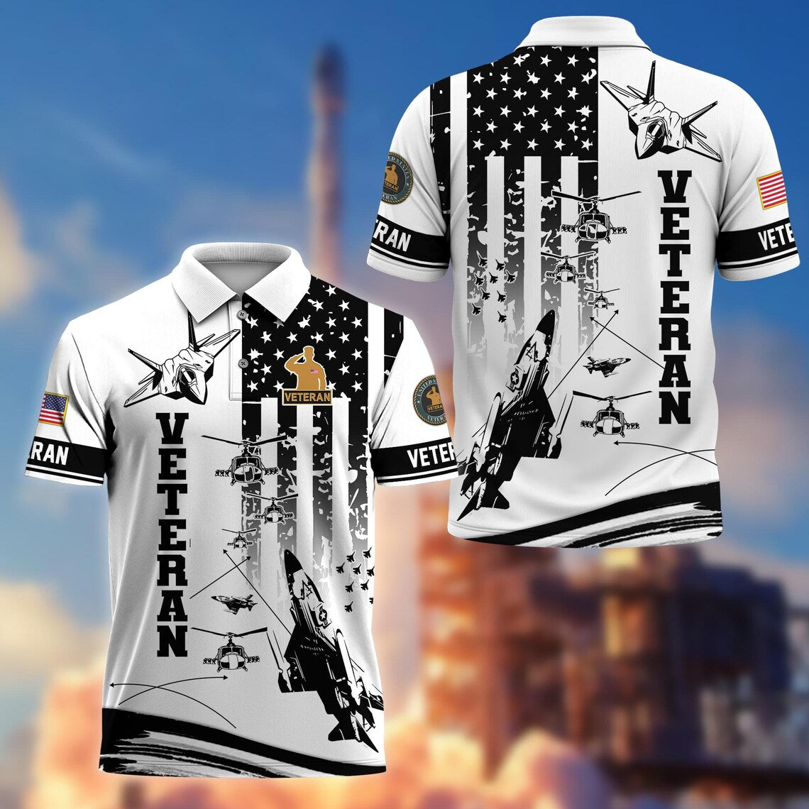 All Over Printed Veteran Polo – Military Polo, Patriotic Golf Polo, American Flag Polo Shirt