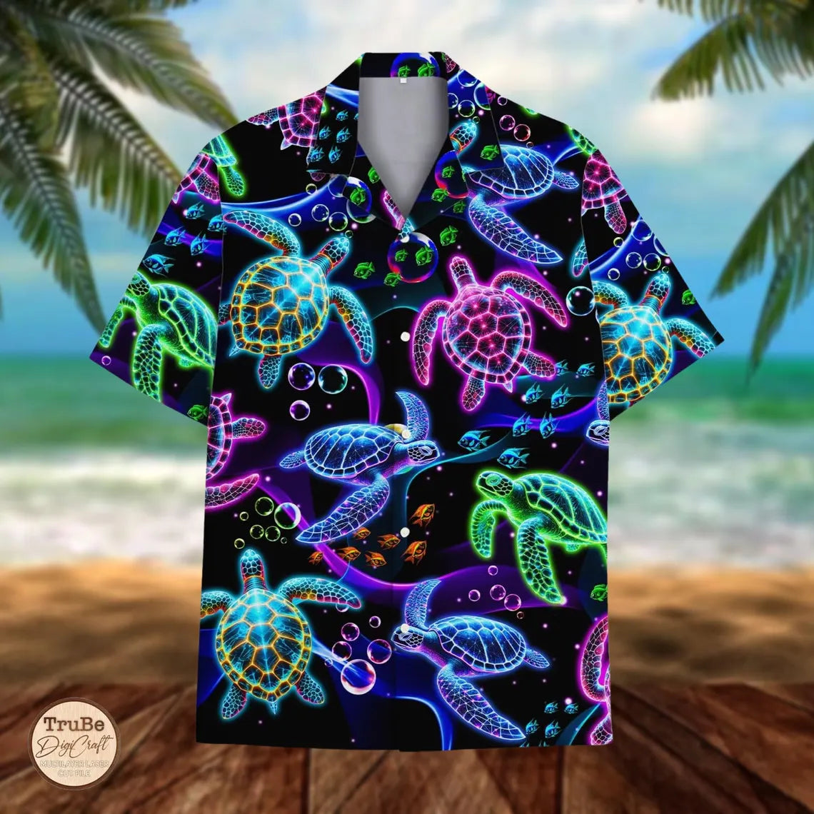 Neon Sea Turtle Hawaiian Shirt: Aloha Summer Beach Button-Down