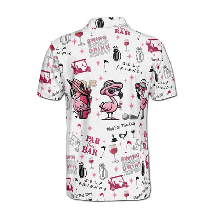 Funny Adorable Flamingo Par Then Bar Men's Polo Shirt
