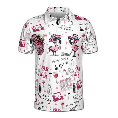 Funny Adorable Flamingo Par Then Bar Men's Polo Shirt