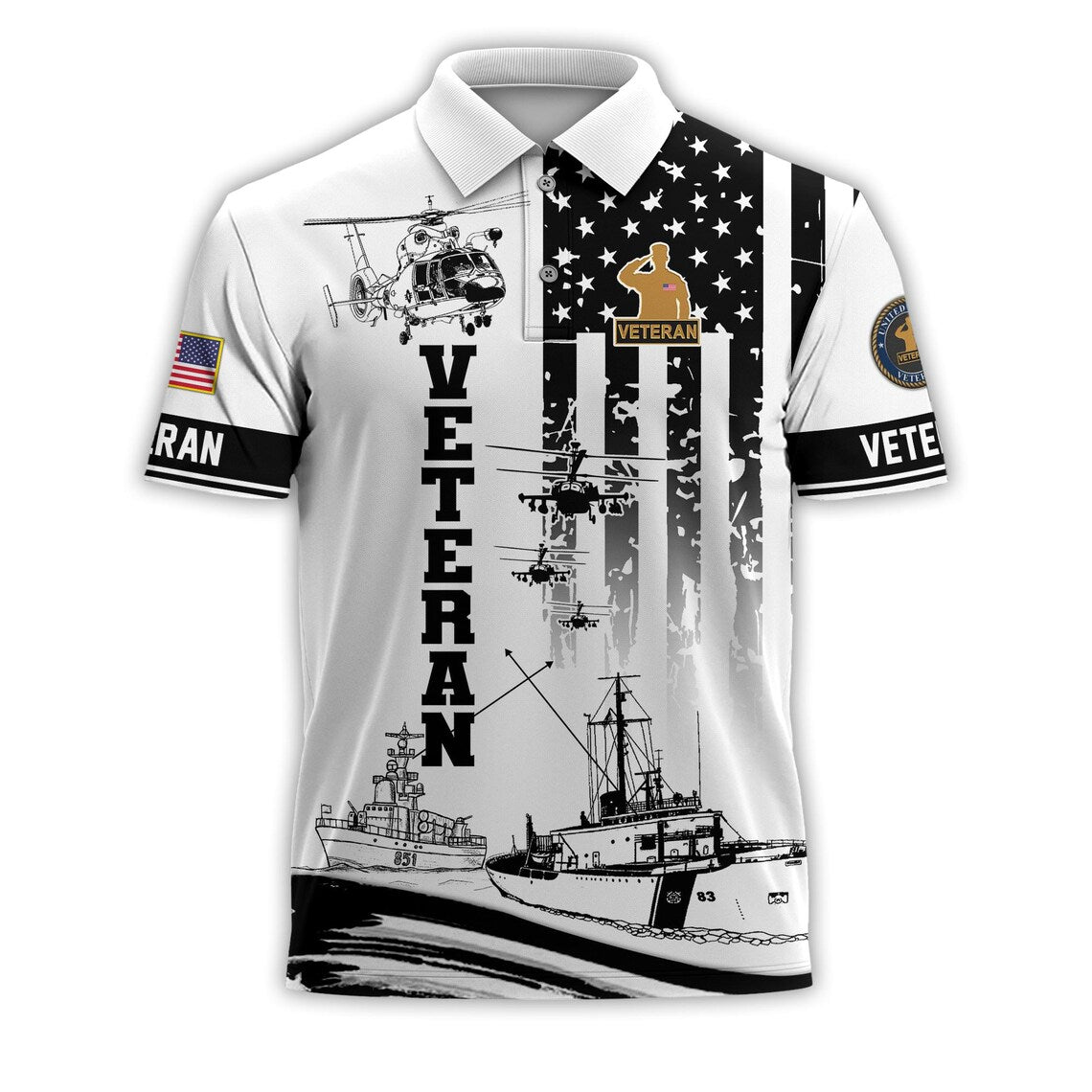 All Over Printed Veteran Polo – Military Polo, Patriotic Golf Polo, American Flag Polo Shirt