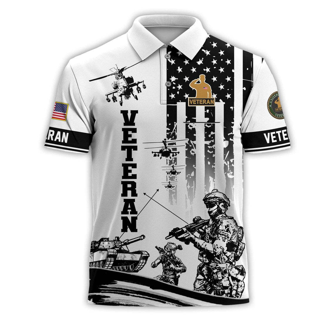 All Over Printed Veteran Polo – Military Polo, Patriotic Golf Polo, American Flag Polo Shirt