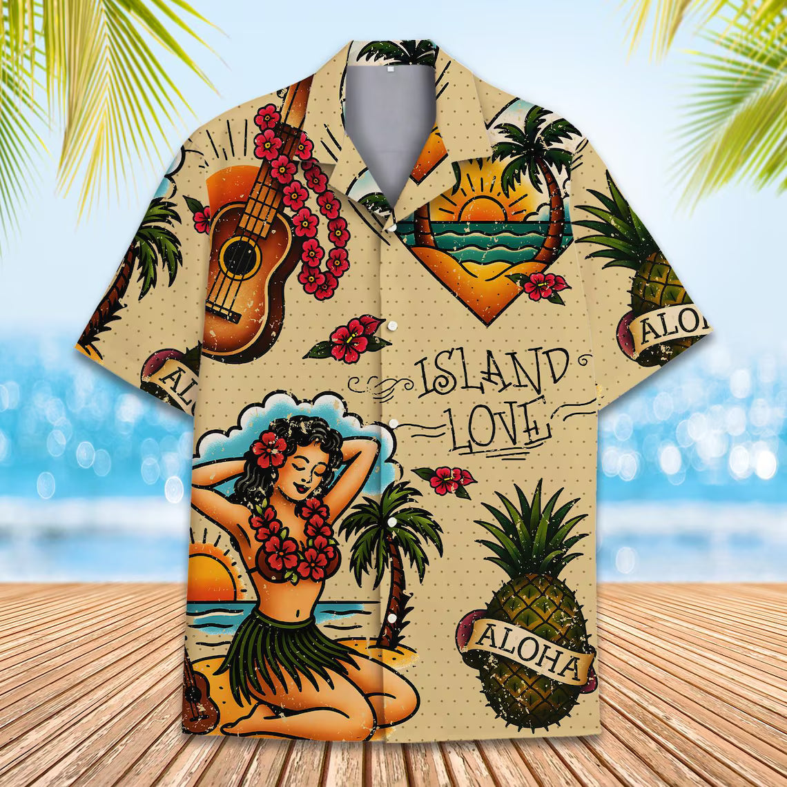 Island Love Hawaiian Shirt Men Women Youth, Vintage Aloha Short Sleeve Button-Down