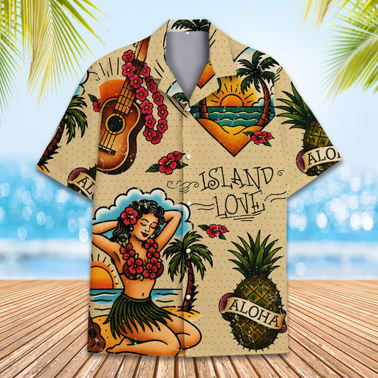 Island Love Hawaiian Shirt Men Women Youth, Vintage Aloha Short Sleeve Button-Down