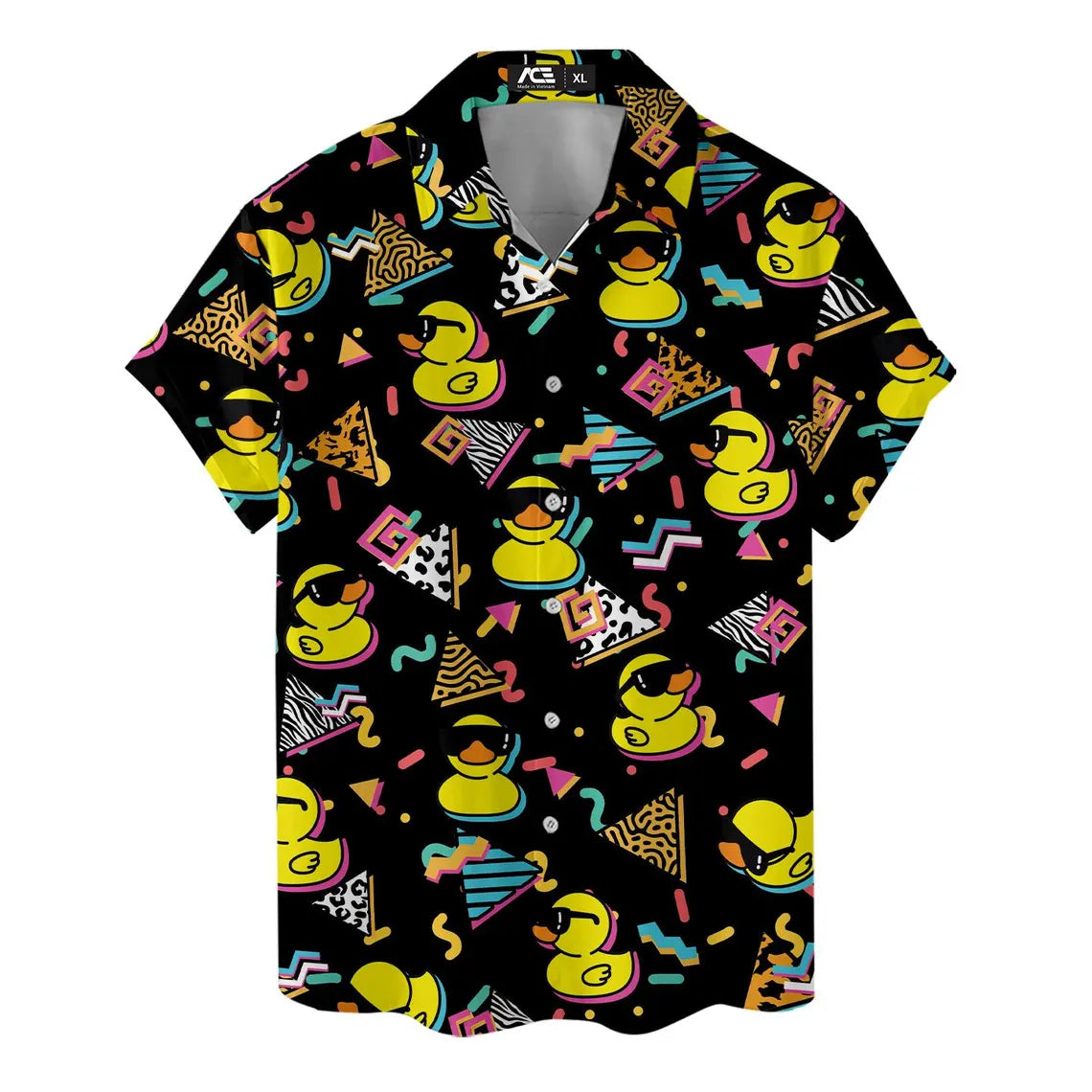 Black Duck Hawaiian Shirt: Mens Button Down, 80s Print
