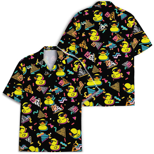 Black Duck Hawaiian Shirt: Mens Button Down, 80s Print