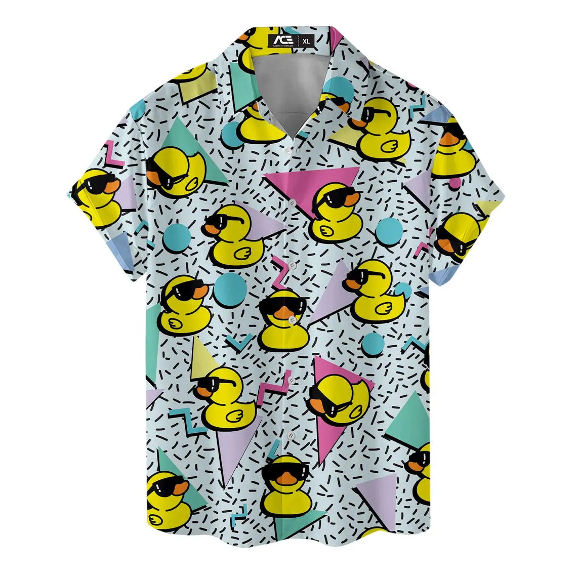 Duck Hawaiian Shirt: Mens Button Down, 80s Print