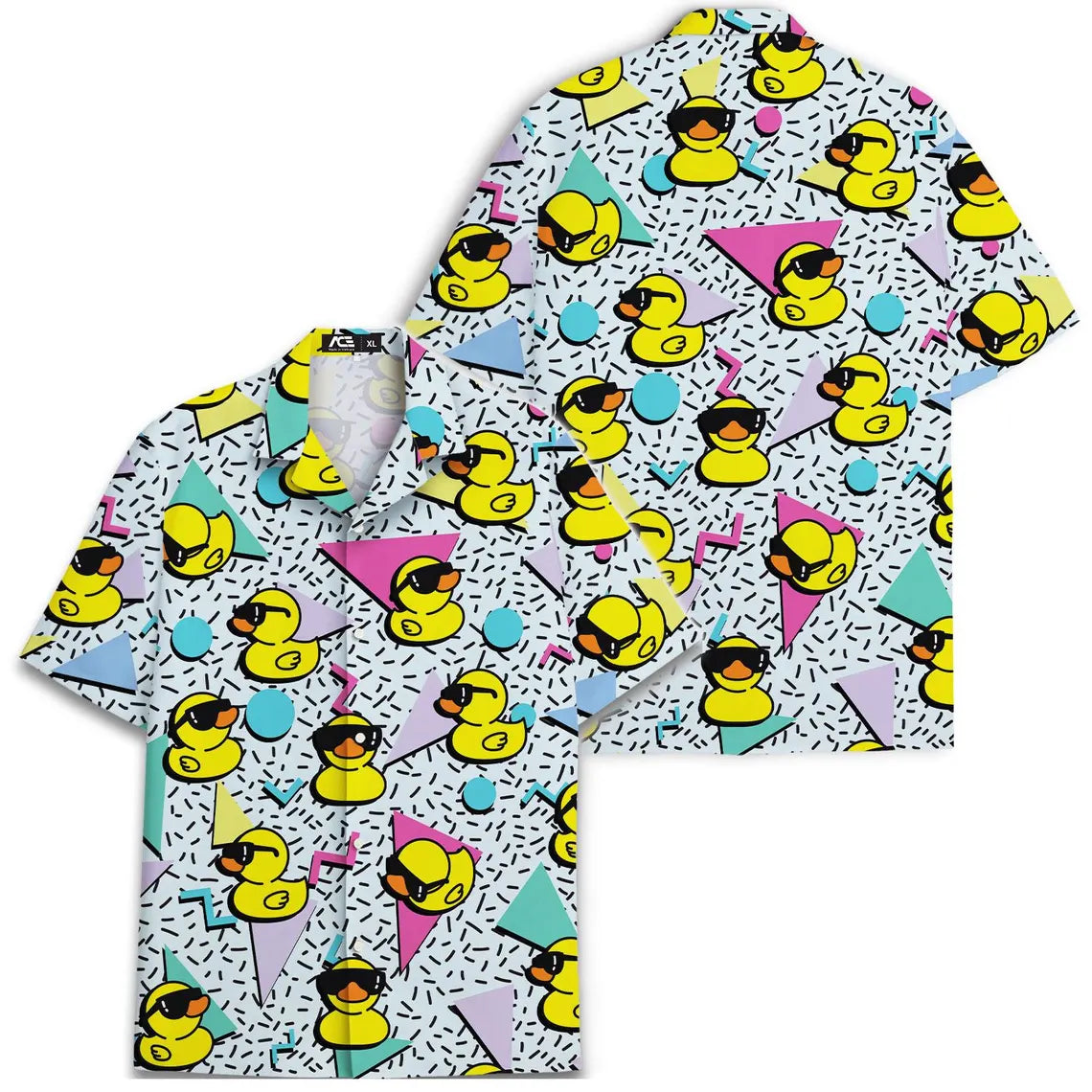 Duck Hawaiian Shirt: Mens Button Down, 80s Print
