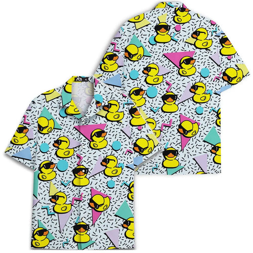 Duck Hawaiian Shirt: Mens Button Down, 80s Print