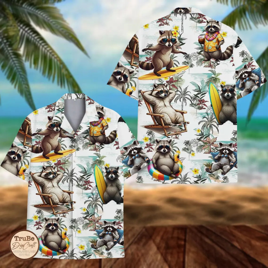 Raccoon Surfing Hawaiian Shirt: Funny Summer Beach Button-Down