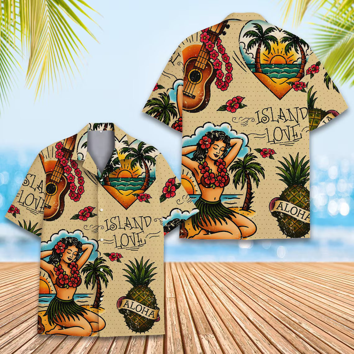 Island Love Hawaiian Shirt Men Women Youth, Vintage Aloha Short Sleeve Button-Down