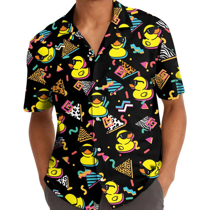 Black Duck Hawaiian Shirt: Mens Button Down, 80s Print