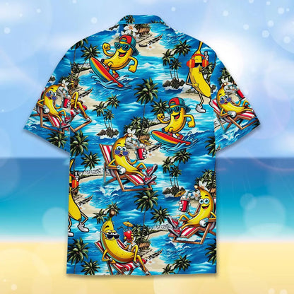 Funny Banana Hawaiian Shirt for Men Women Youth, Hula Banana Button-Down Short Sleeve Shirt, Tropical Summer Beach Party Shirt