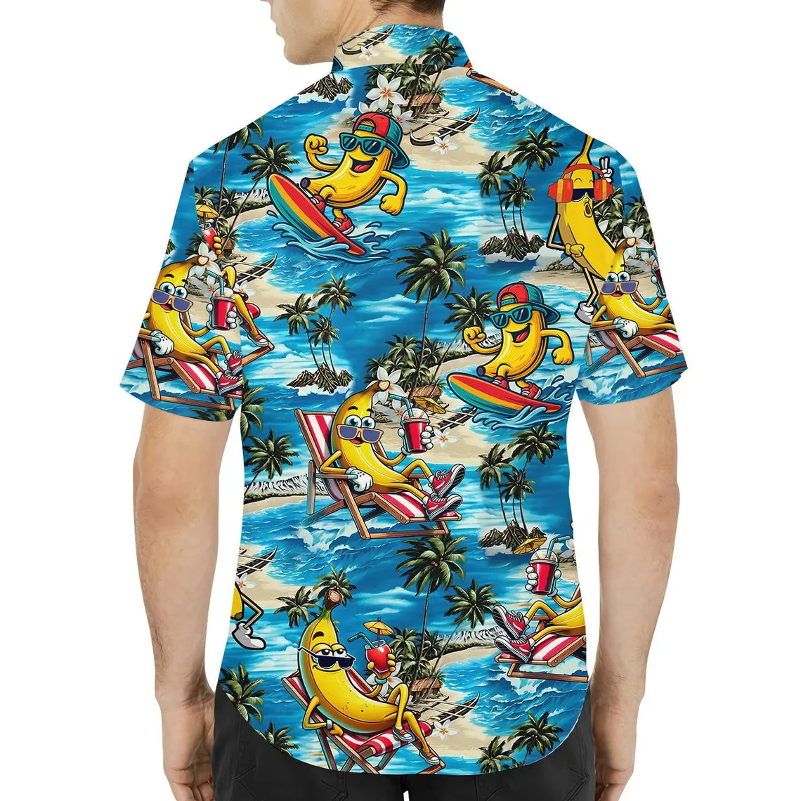 Funny Banana Hawaiian Shirt for Men Women Youth, Hula Banana Button-Down Short Sleeve Shirt, Tropical Summer Beach Party Shirt