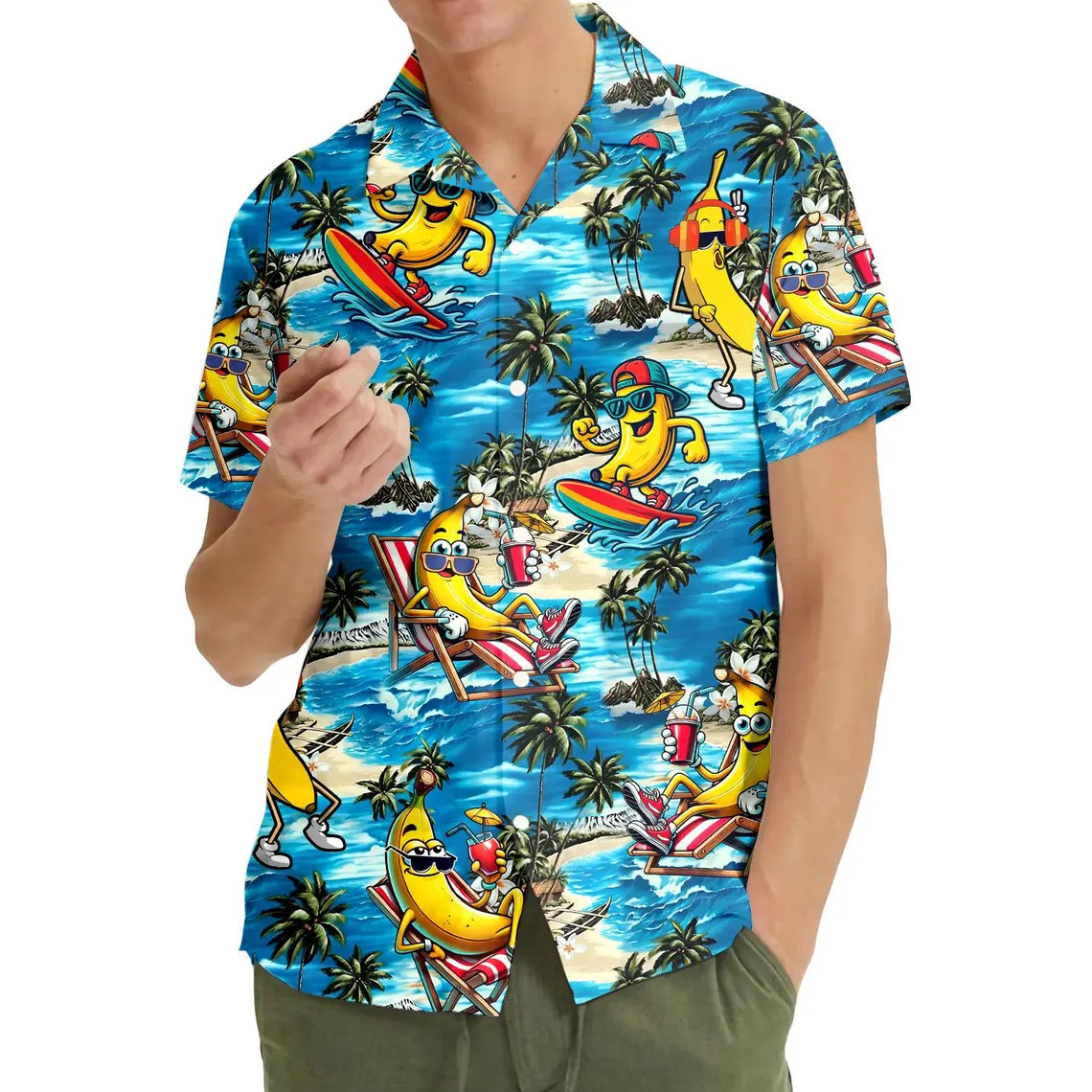 Funny Banana Hawaiian Shirt for Men Women Youth, Hula Banana Button-Down Short Sleeve Shirt, Tropical Summer Beach Party Shirt