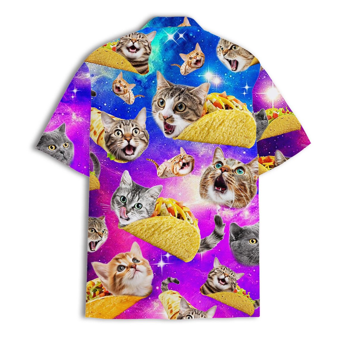 Custom Photo Galaxy Cat Taco Hawaiian Shirt, Funny Space Button Down