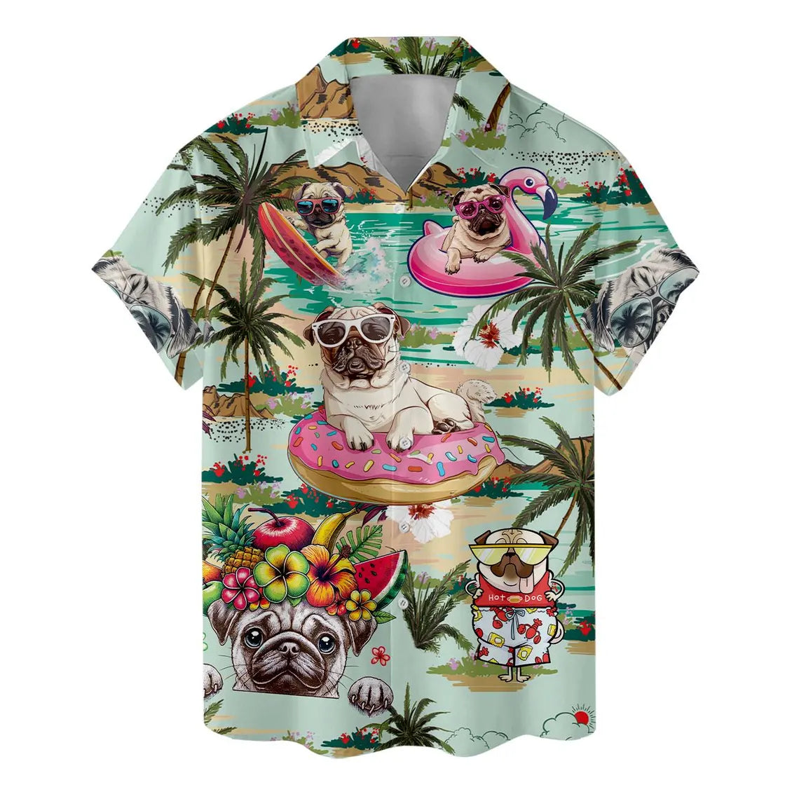 Funny Pug Hawaiian Shirt: Summer Beach Vacation Button-Down