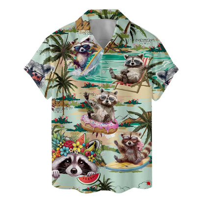 Funny Raccoon Hawaiian Shirt, Summer Beach Vacation Button-Down