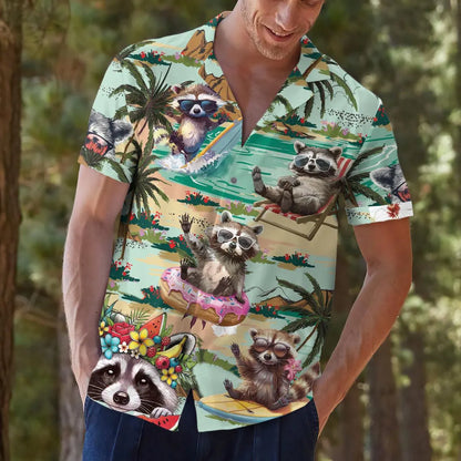 Funny Raccoon Hawaiian Shirt, Summer Beach Vacation Button-Down