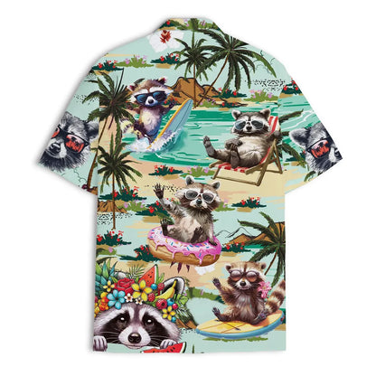 Funny Raccoon Hawaiian Shirt, Summer Beach Vacation Button-Down