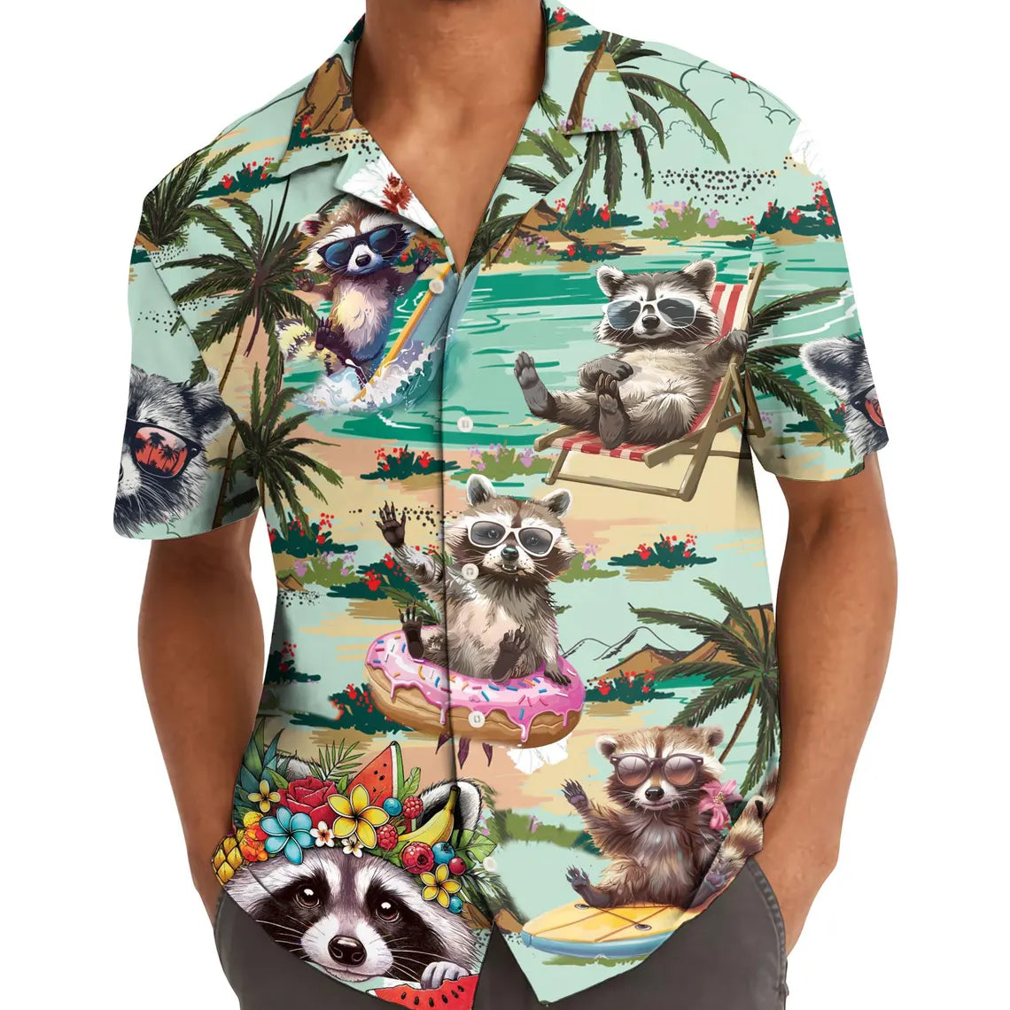 Funny Raccoon Hawaiian Shirt, Summer Beach Vacation Button-Down