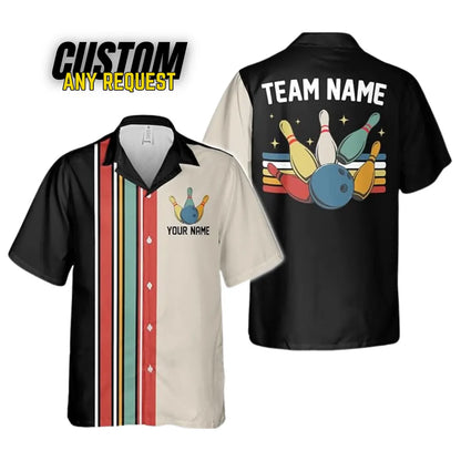 Personalized Retro Bowling Hawaiian Shirt, Custom Name Button Down Shirt, Bowler Shirts BL36