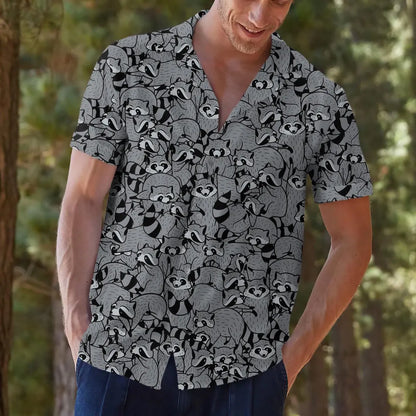 Funny Raccoon Hawaiian Shirt, Tropical Button Down, Summer Beach Shirt