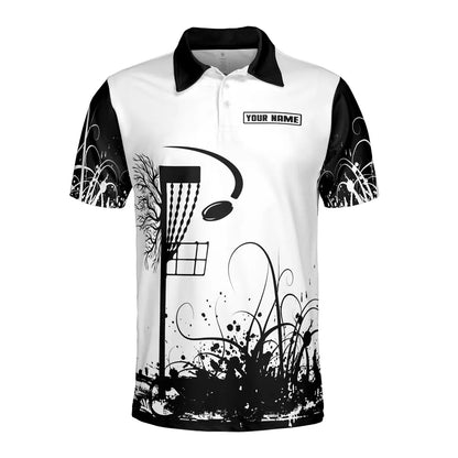 Custom Name Team Disc Golf Black White Tree Roots Men's Polo Shirt
