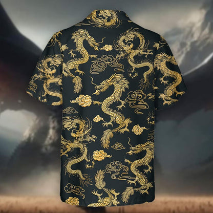 Dragon Hawaiian Shirt: Black & Gold Tropical Aloha Shirt