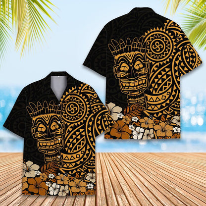 Tiki Tribal Hawaiian Shirt Men Women Youth, Polynesian Luau Party Aloha Shirt