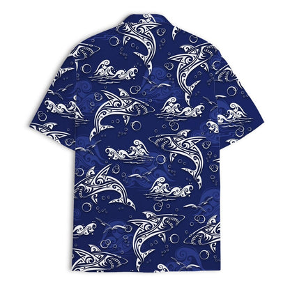 Shark Hawaiian Shirt: Retro Surfing Print, Blue Ocean Tropical Shirt