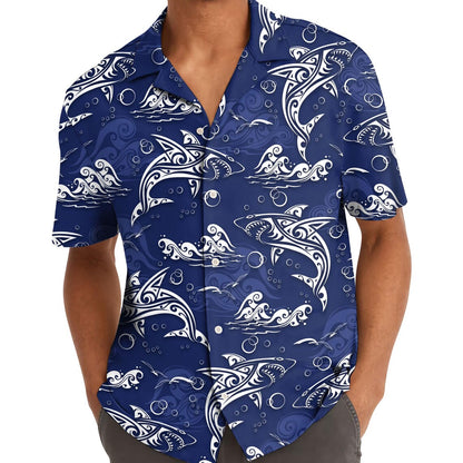 Shark Hawaiian Shirt: Retro Surfing Print, Blue Ocean Tropical Shirt