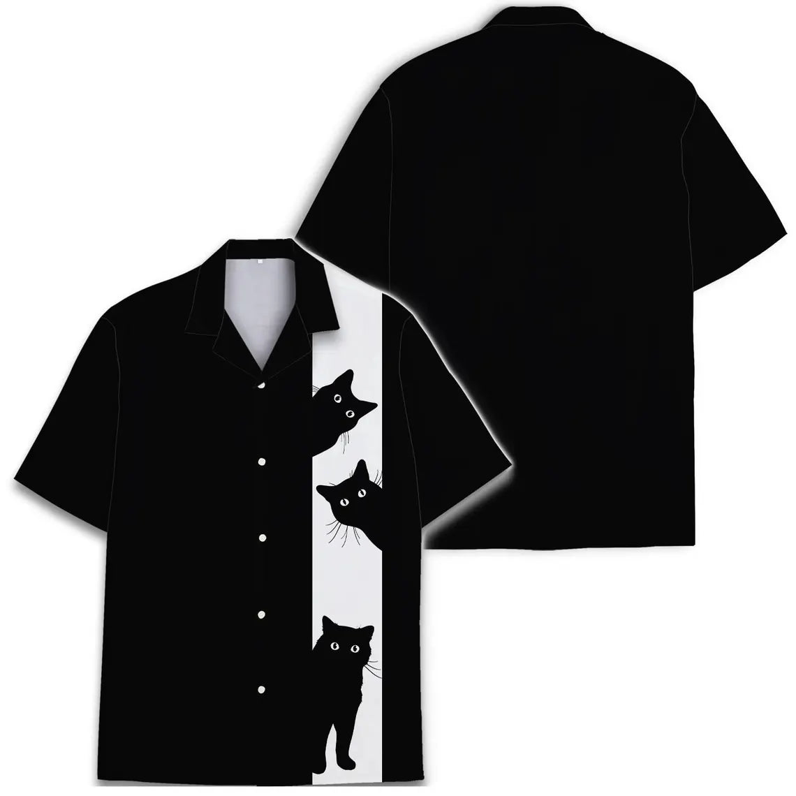 Black Cat Hawaiian Shirt: Funny Cat Button Down Short Sleeve