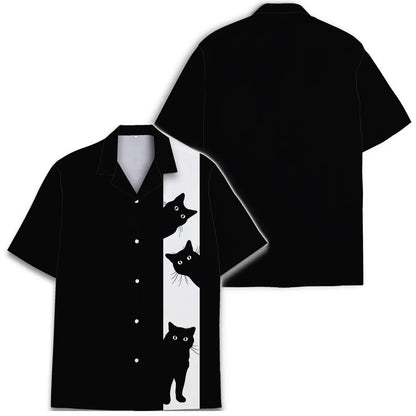 Black Cat Hawaiian Shirt: Funny Cat Button Down Short Sleeve