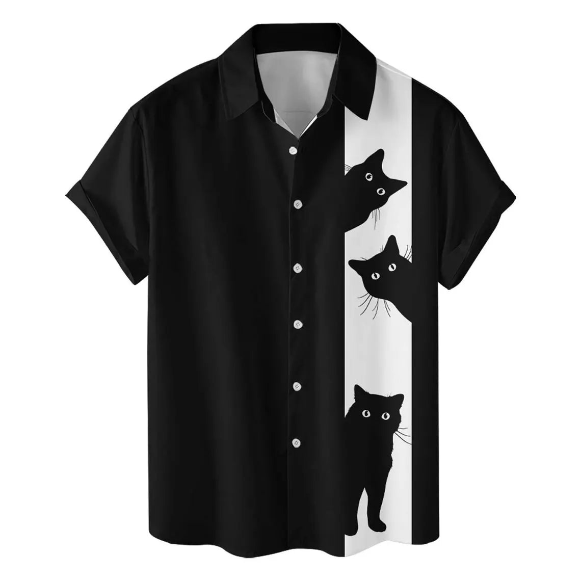 Black Cat Hawaiian Shirt: Funny Cat Button Down Short Sleeve