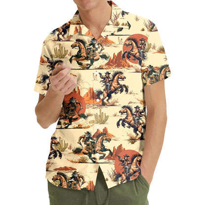 Funny Bigfoot Cowboy Hawaiian Shirt: Vintage Mens Button Down Shirt