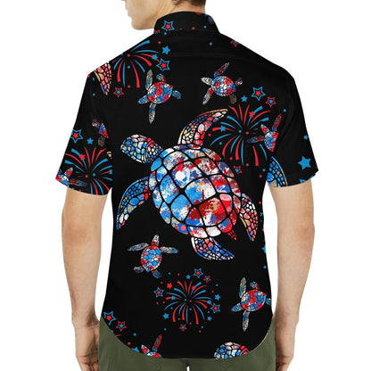 American Flag Sea Turtle Hawaiian Shirt Men Women Youth, Patriotic Aloha Shirt