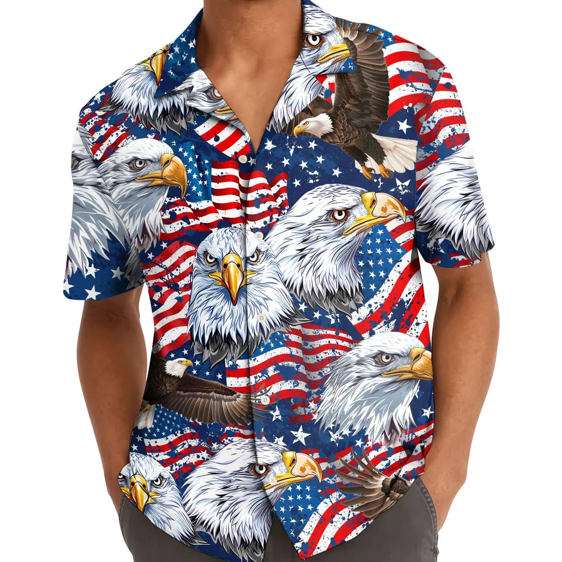 American Eagle Hawaiian Shirt, Patriotic 4th of July Button Down