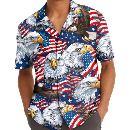American Eagle Hawaiian Shirt, Patriotic 4th of July Button Down