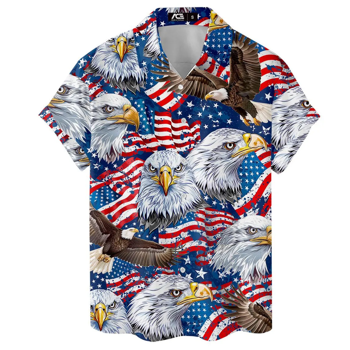 American Eagle Hawaiian Shirt, Patriotic 4th of July Button Down